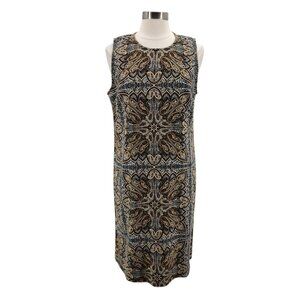 J. Jill Womens Medium Dress Paisley Print Shift Dress Boho Tan White Black Boho